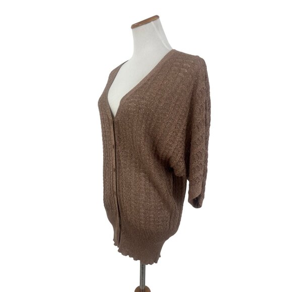 Y2K Charolette Russe Shimmery Bronze Dolman Sleeve Button Front V-Neck Cardigan - Picture 6 of 12